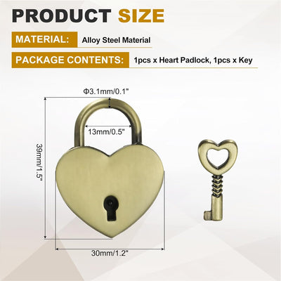 Candado corazón metal llave 1.2x1.5pulg gris para puente amor