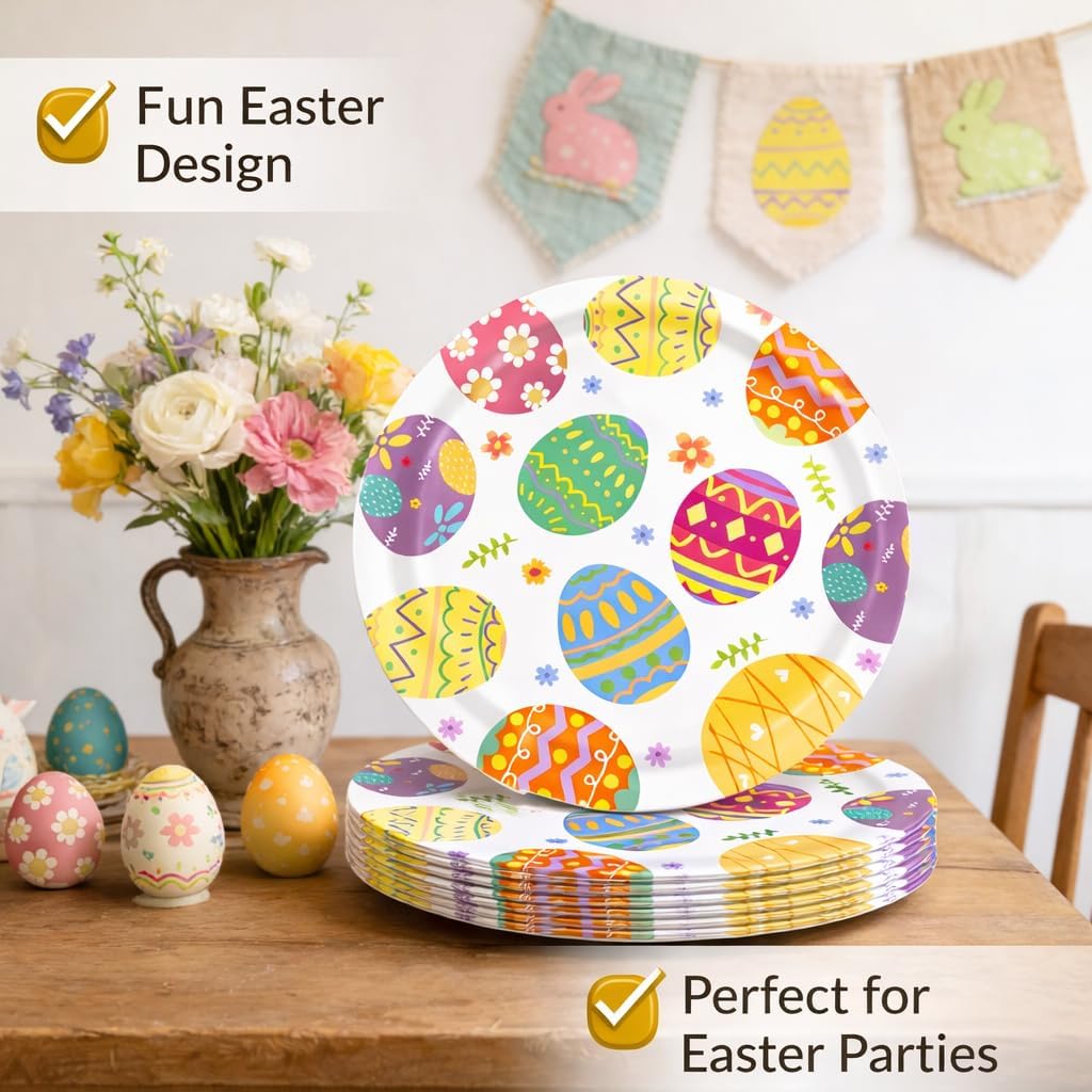 20 platos grandes de papel de Pascua redondos y de postre