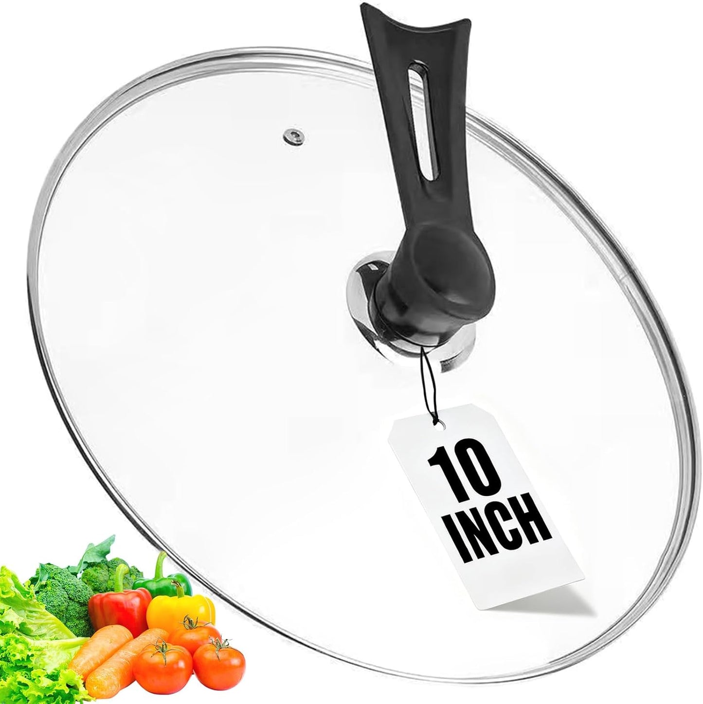 Tapa de olla de 10 pulgadas de vidrio templado con borde de acero inoxidable