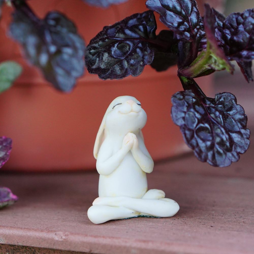 Jardín hadas miniatura conejito yoga postura Namaste crema