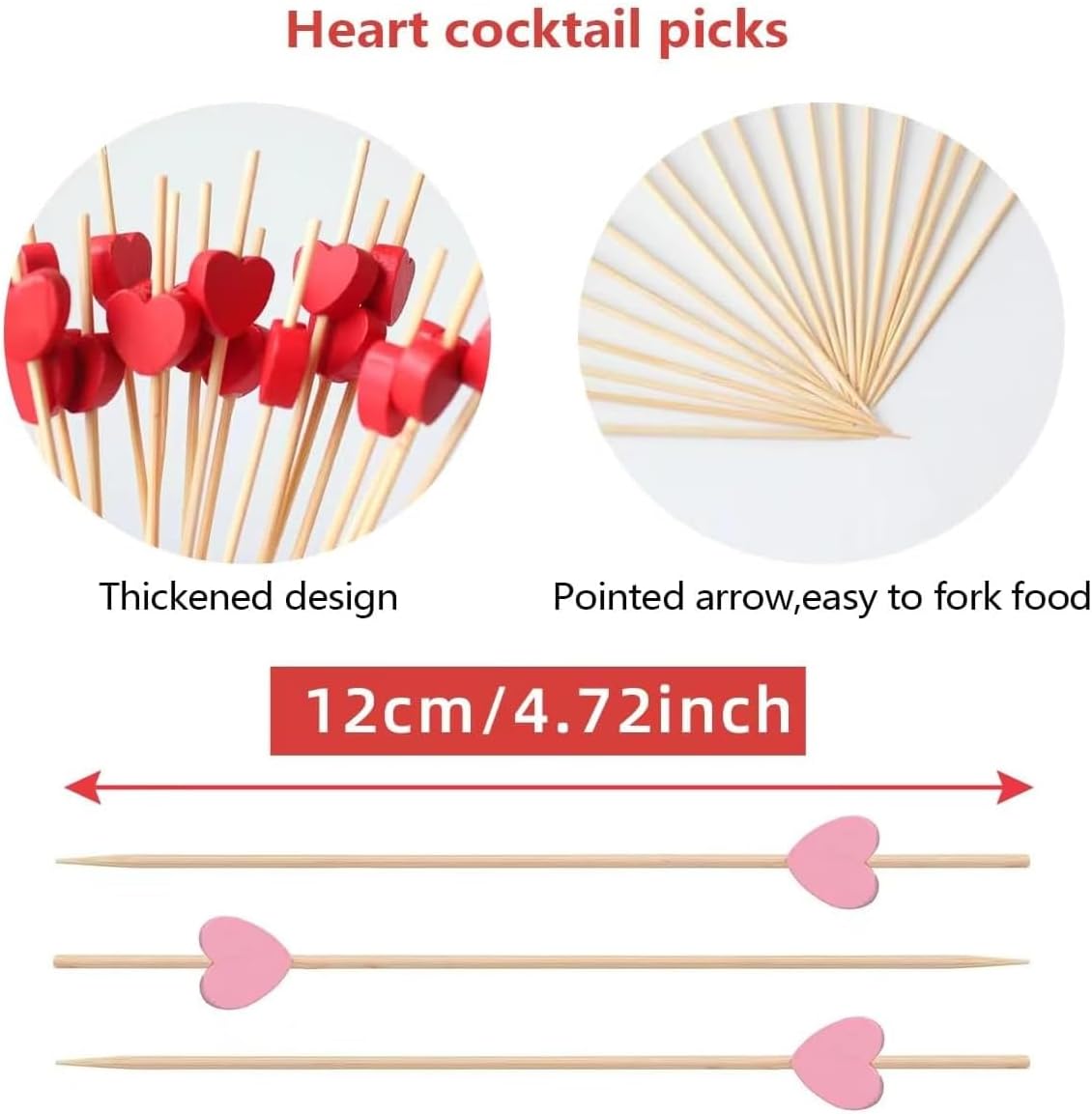 Set 120 palillos bambú corazón rosa 4.7pulg San Valentín