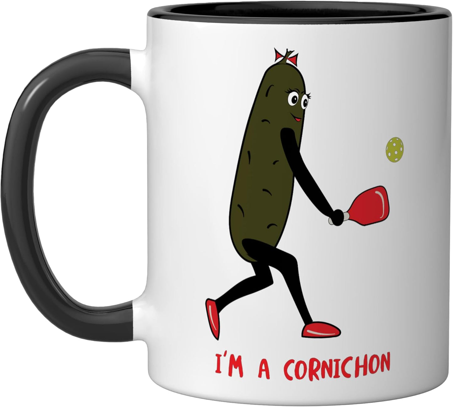Taza Cerámica Pickleball Jugador Cornichon Negro/Blanco