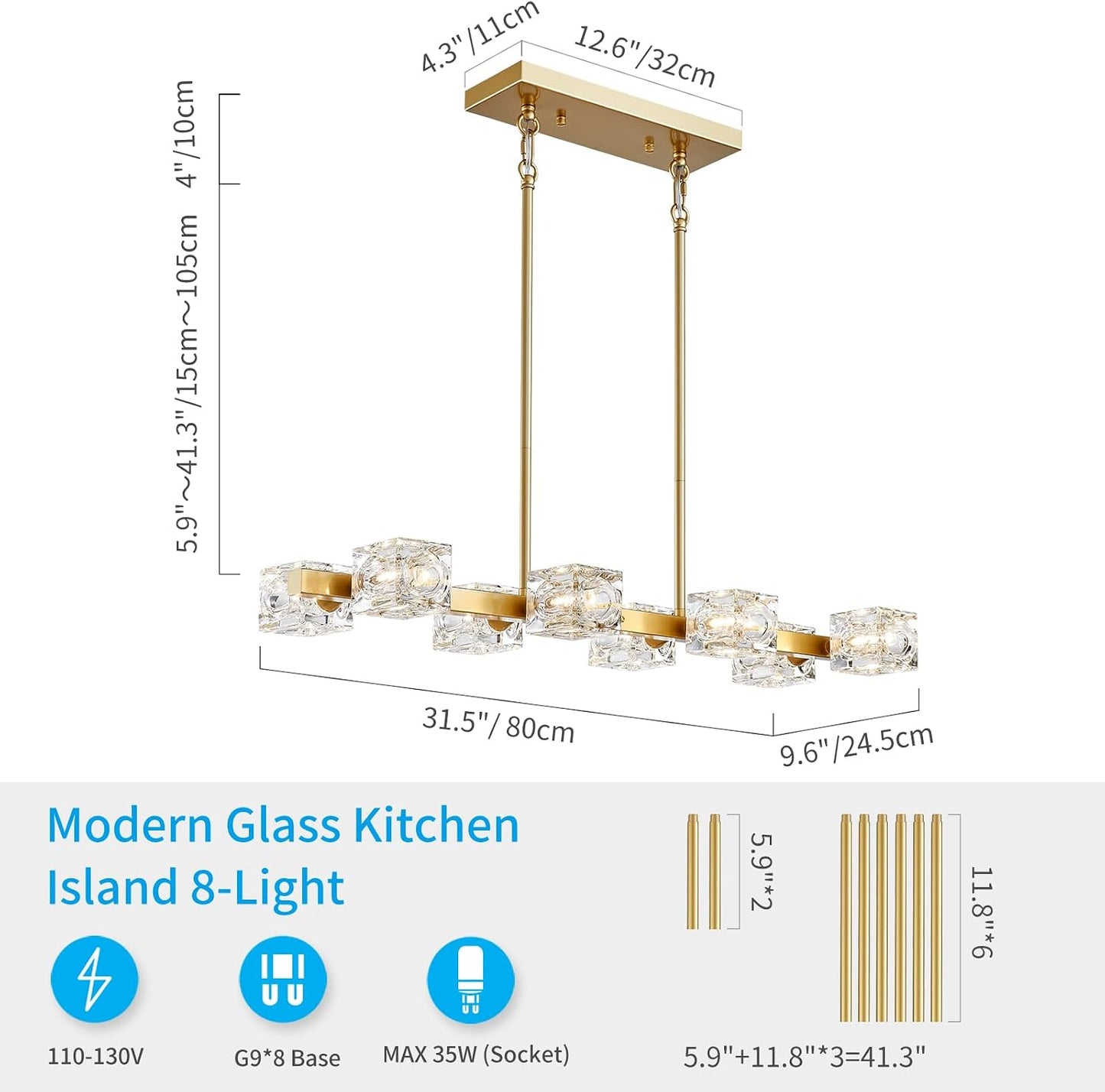 Candelabros dorados 8 luces para comedor sala dormitorio