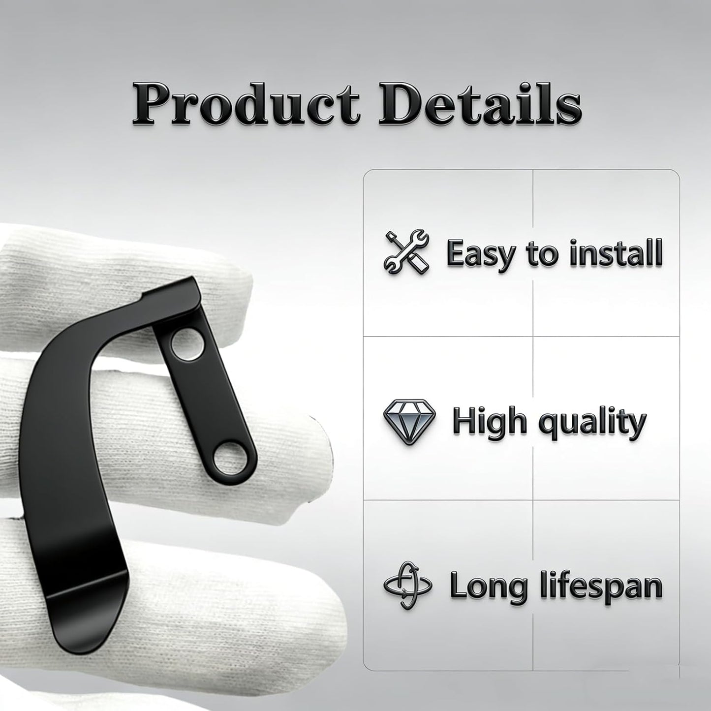 Clip cinturón acero inox 420 para funda Kydex