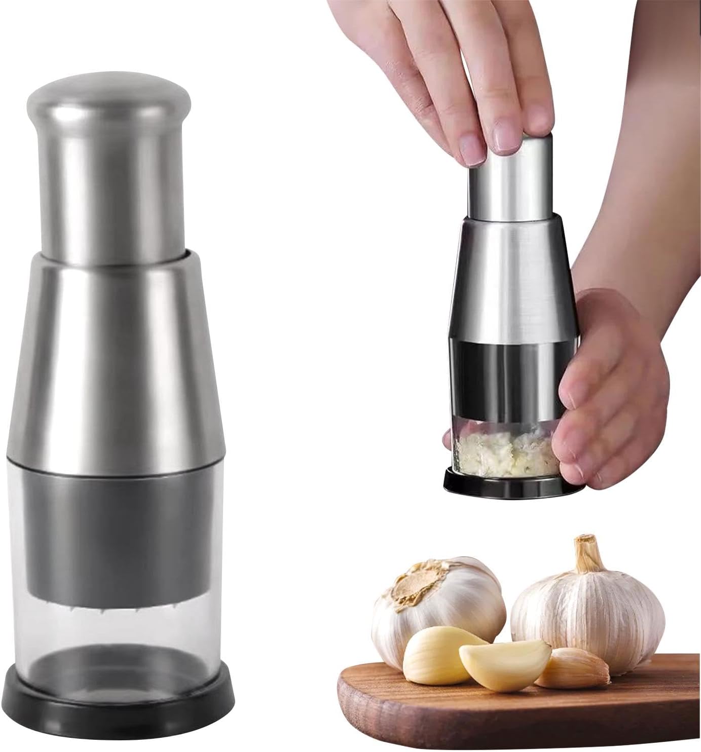 Picadora manual de alimentos compacta de acero inoxidable para ajo, papas, pimientos y cebolla