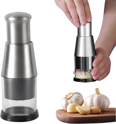 Picadora manual de alimentos compacta de acero inoxidable para ajo, papas, pimientos y cebolla