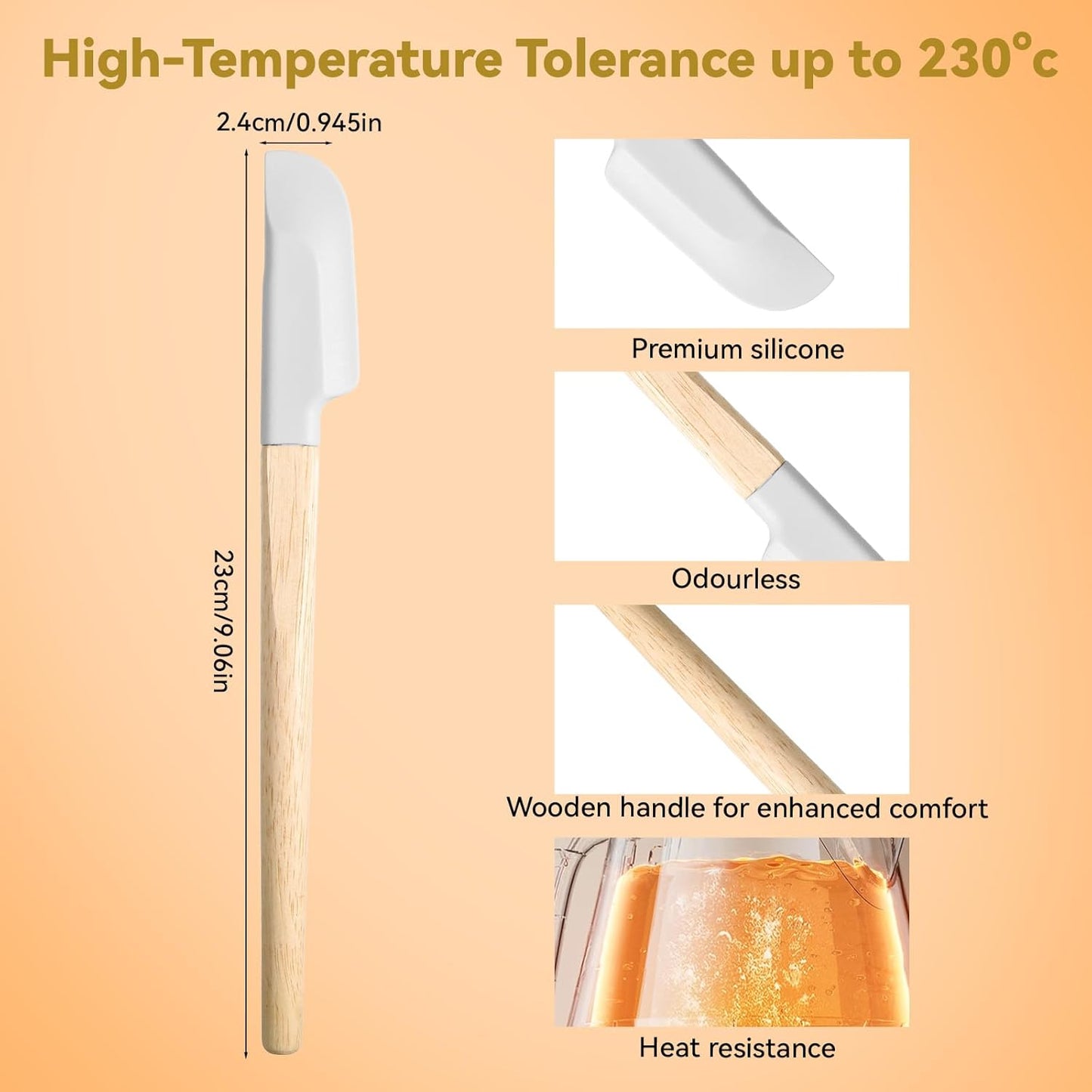 Set 2 Espátulas Silicona Resistentes Calor Mango Madera