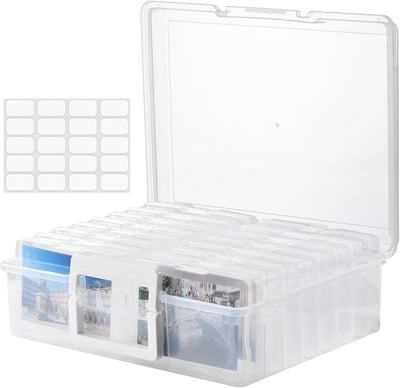 Caja almacenamiento fotos 4x6 con 16 estuches y etiquetas