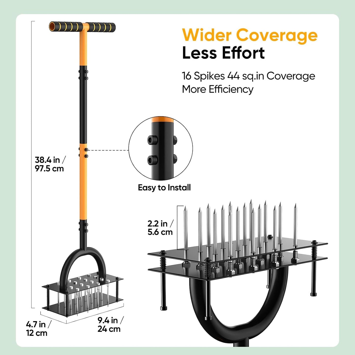 Aireador césped manual 16 picos metal negro naranja