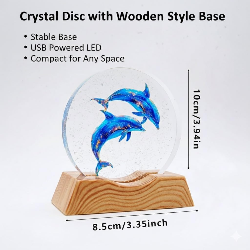 Lámpara LED cristal tiburón 3.9pulg base madera luz cálida