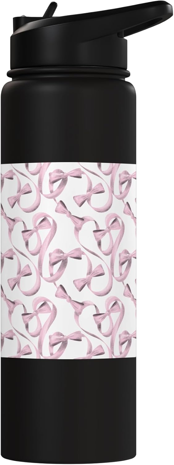 Botella de agua acero inoxidable estampado agua color rosa ribbons coquette