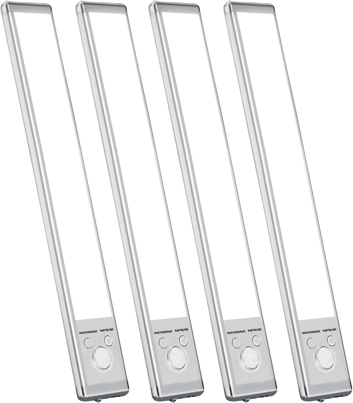 4 Luces LED Sensor Movimiento 12pulg Recargable Blanco