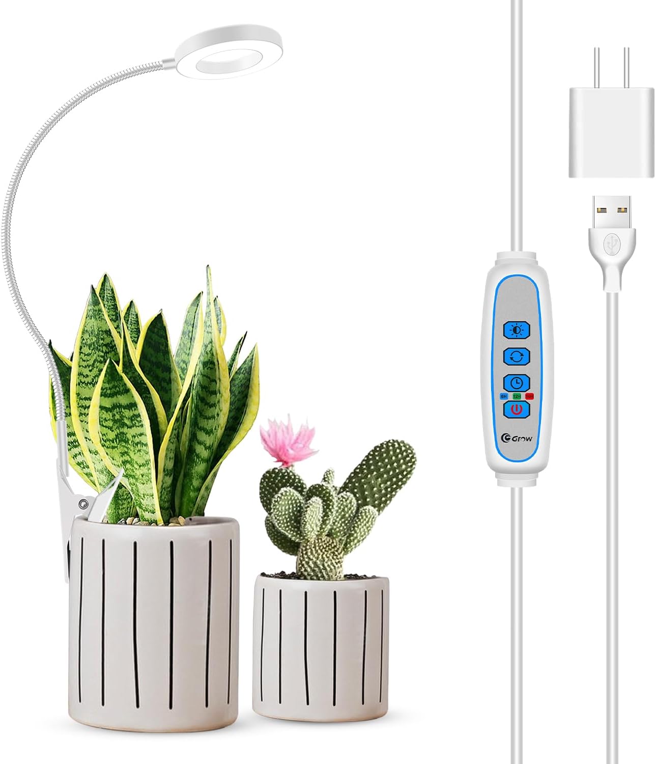 Lámpara LED cultivo plantas interior 3 modos luz blanco