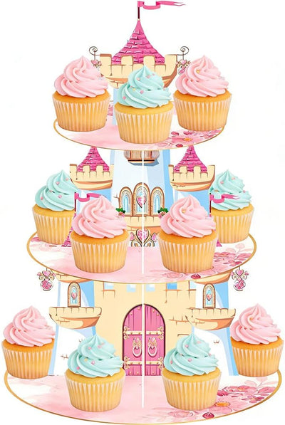 Soporte cupcakes princesa 3 niveles castillo rosa decoración mesa