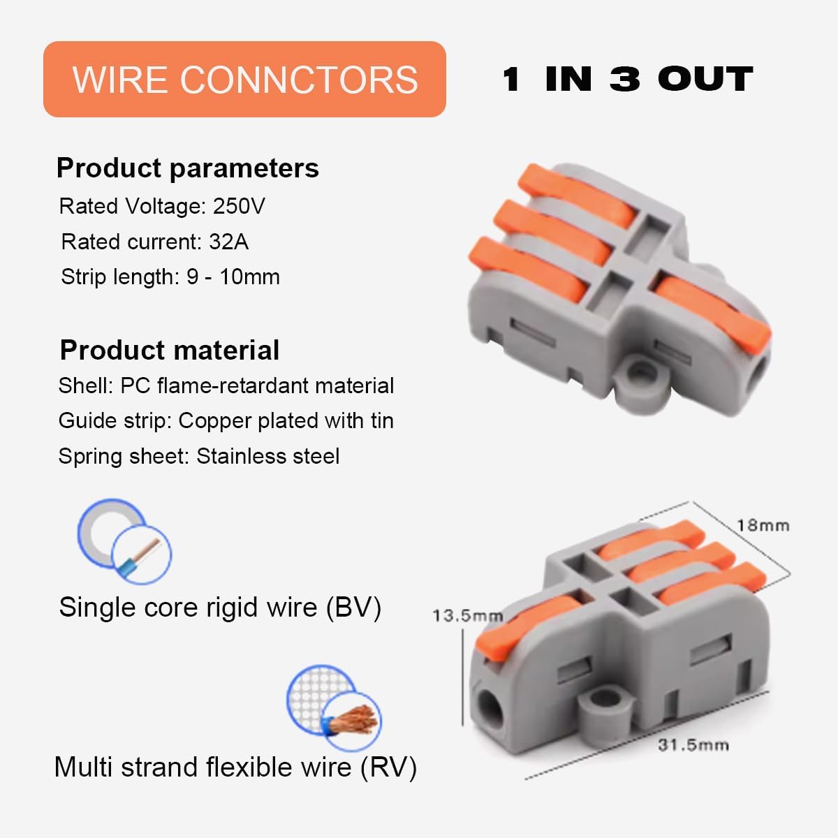 Conectores eléctricos mini 1pulgada3 out 10 pzas 24-12 AWG