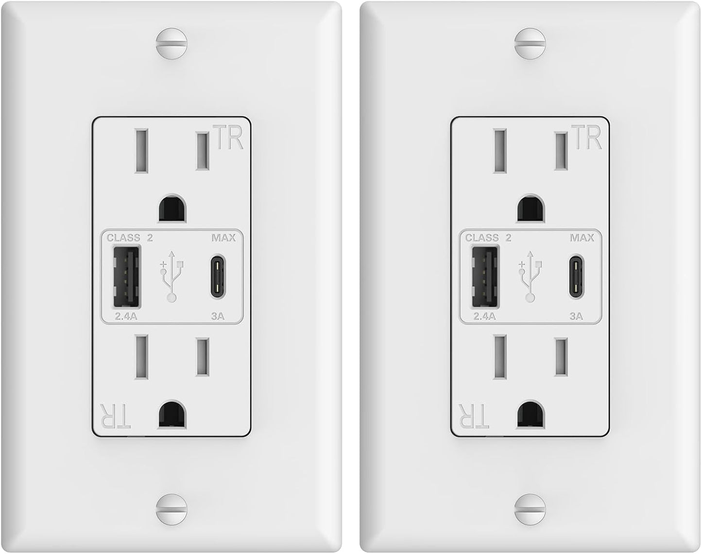 Tomacorrientes USB 15A con puertos A y C 21W blanco set 2
