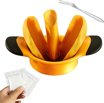 Kit rebanador y descorazonador de mango con tenedor y guantes de acero inoxidable