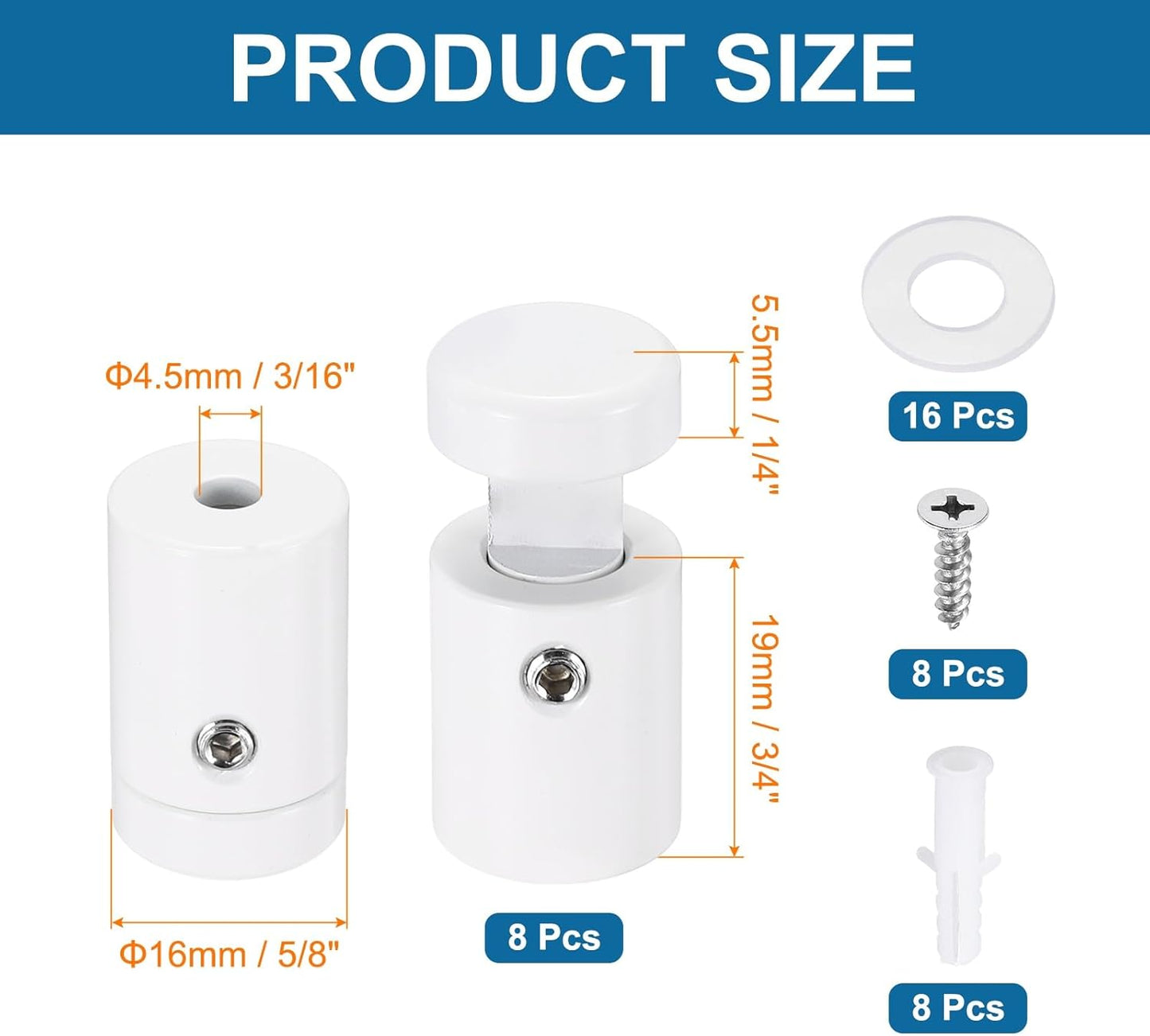 8 Pzas Soportes Aluminio 5/8x3/4 Blanca para Señalización Acrílica