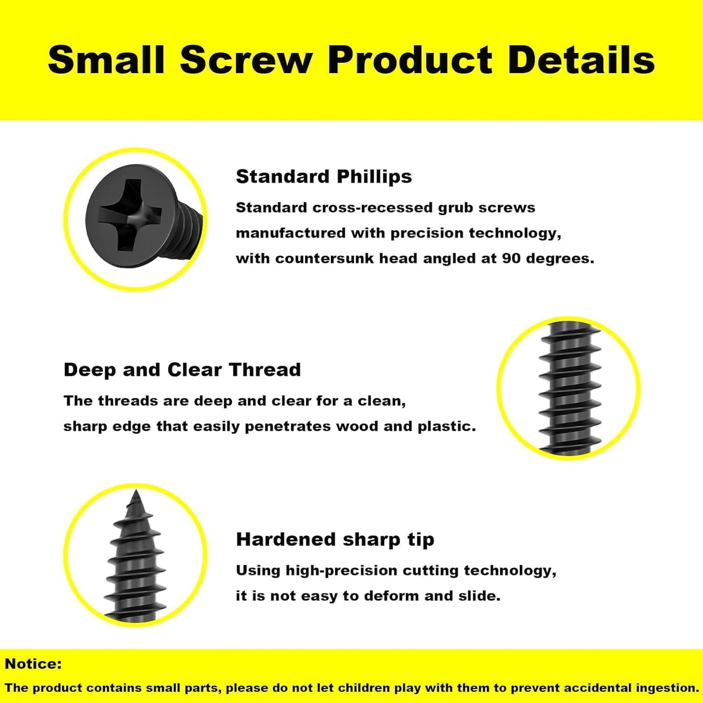 Tornillos puerta gabinete madera #4x5/8 pulg negros 200uds