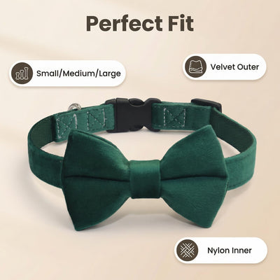 Collar perro con pajarita terciopelo hebilla rápida L verde