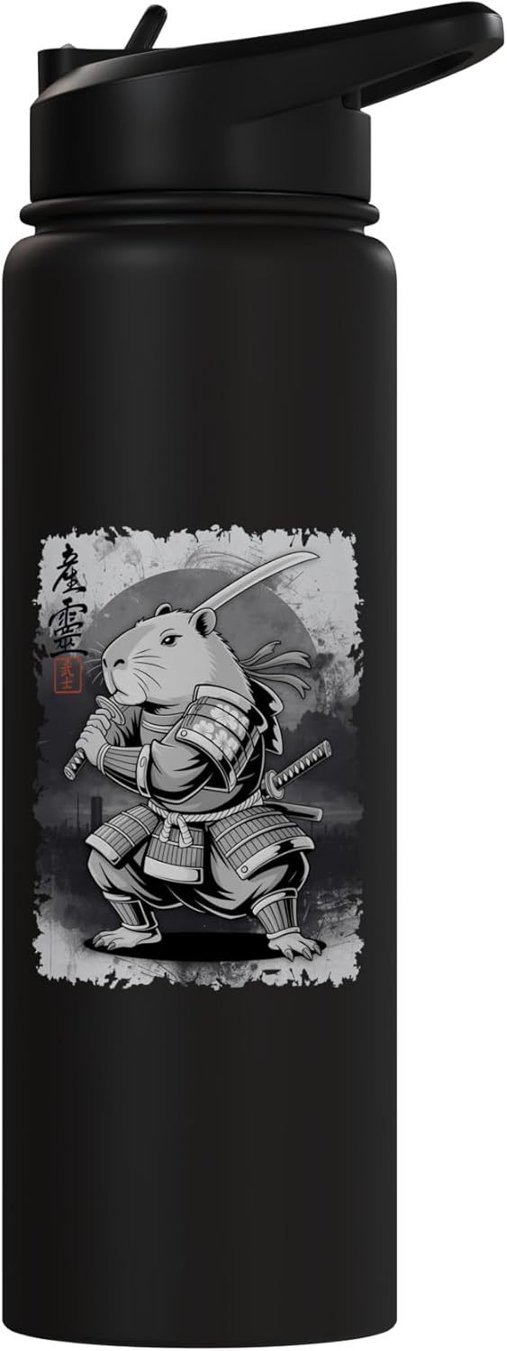 Botella de agua acero inoxidable Capybara Samurai estilo grunge
