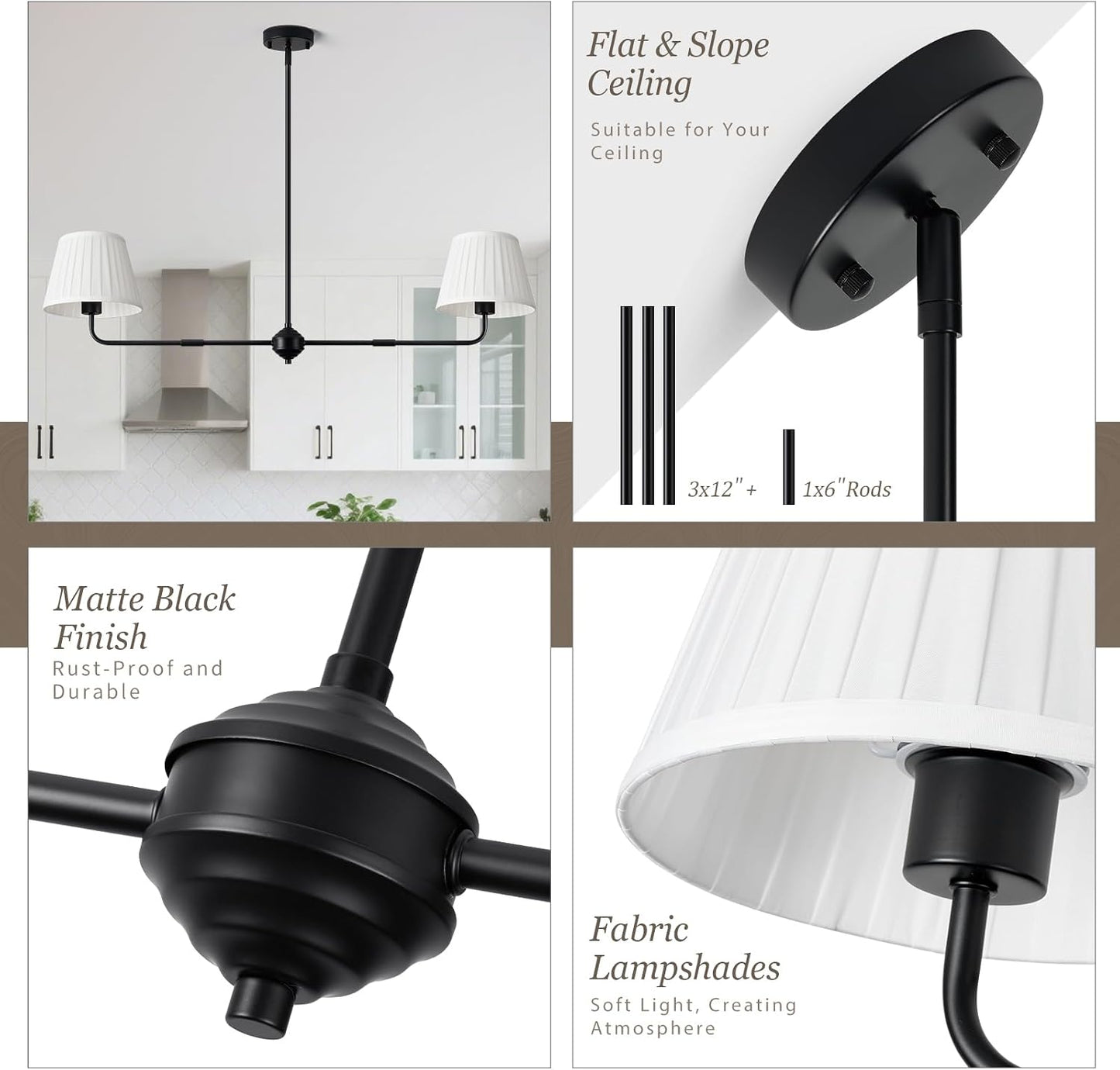 Candelabro lineal negro 43.3pulg pantalla tela blanca comedor