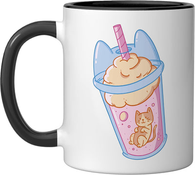 Taza de té cerámica kawaii para gatos con dibujo de felino negro y blanco