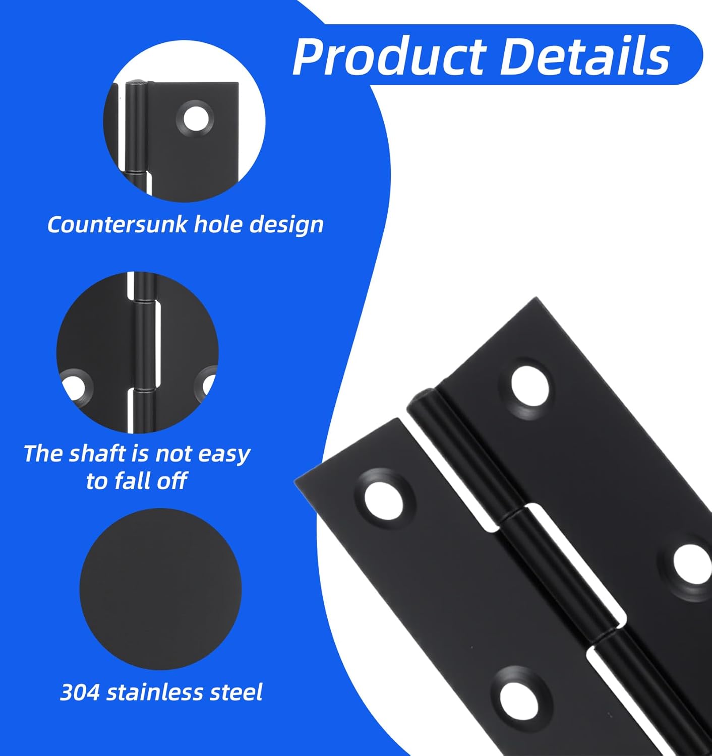 5 Bisagras Negras 2.5pulg Plegables para Puertas Pequeñas Muebles