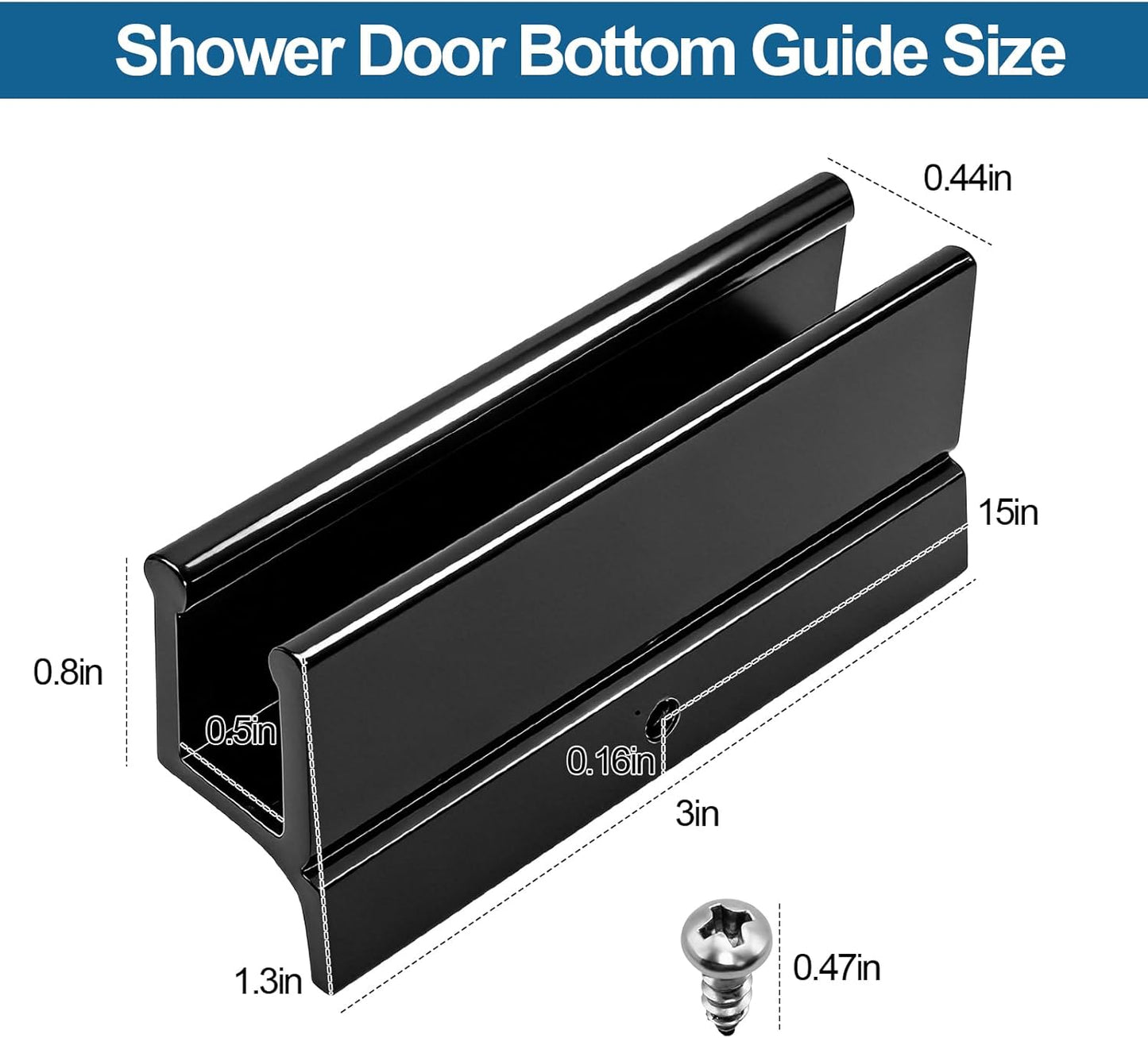 Guía inferior puerta ducha 1/2x3pulg riel plástico negro set 2