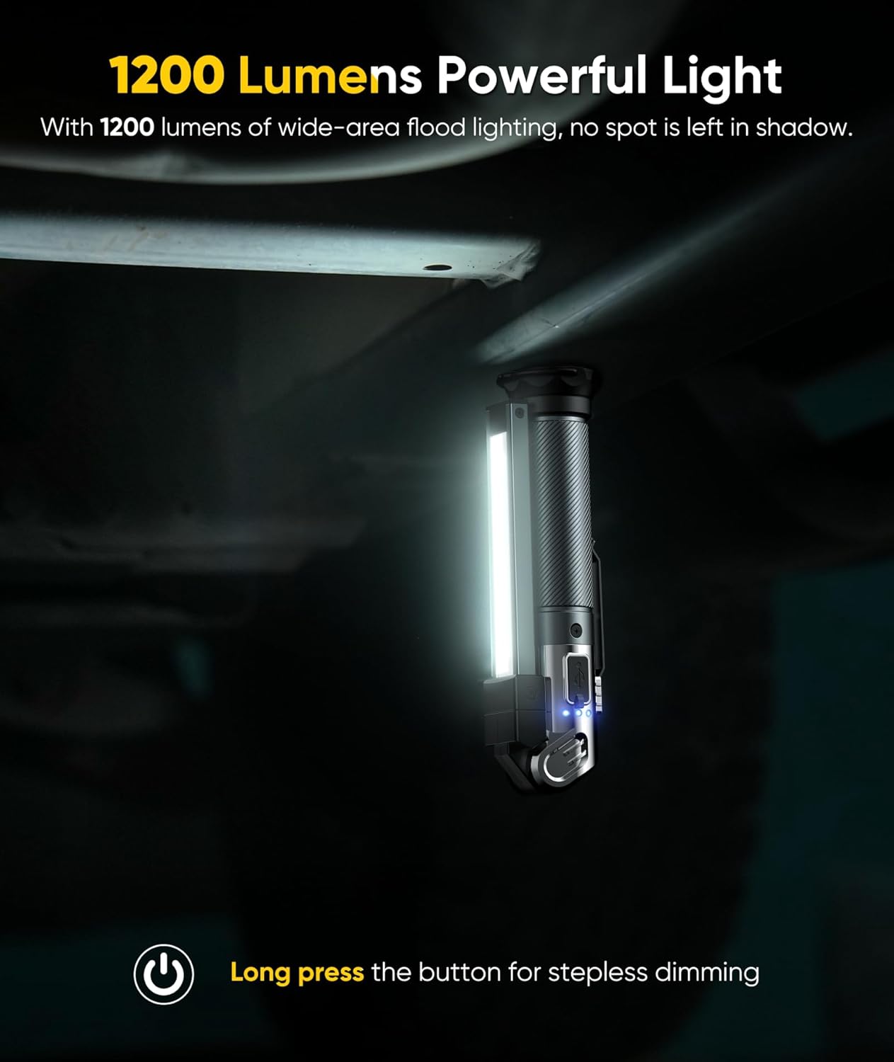 Luz trabajo magnética recargable 1200LM con gancho 3 modos