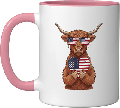 Taza Cerámica Bandera Americana 4 de Julio Rosa/Blanca