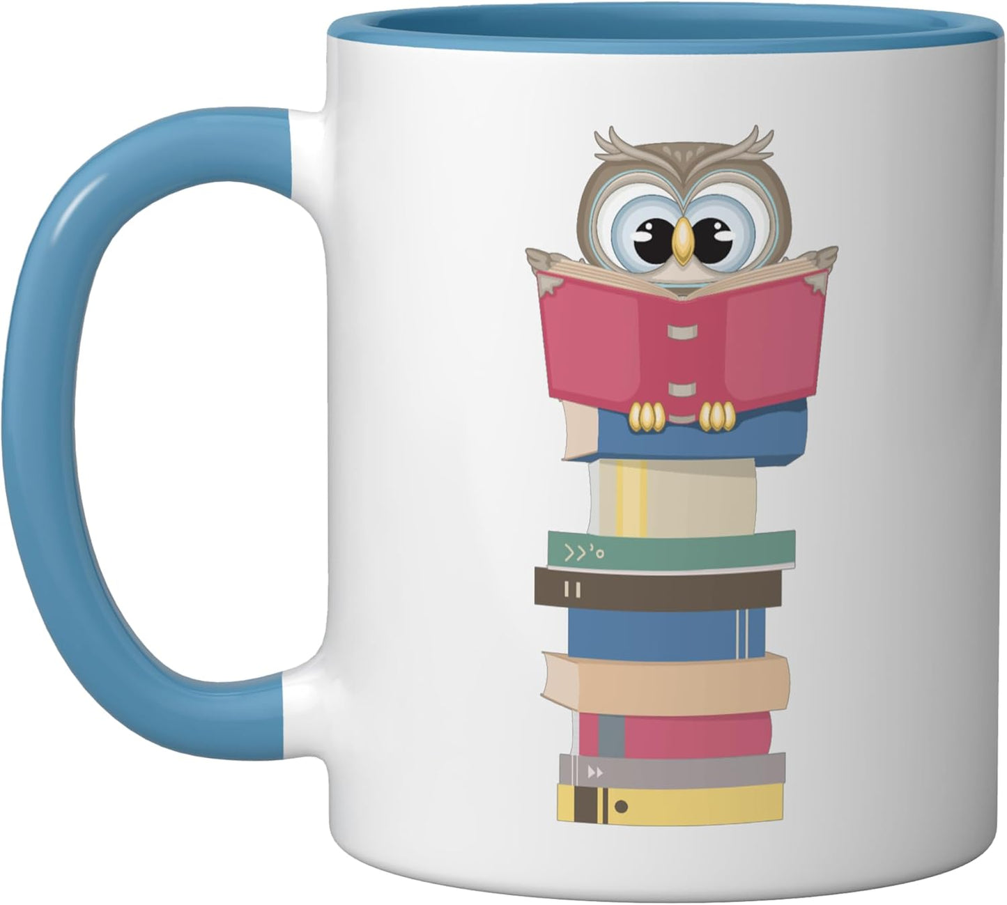 Taza cerámica Kawaii Owl Lee Libro Azul/Blanco