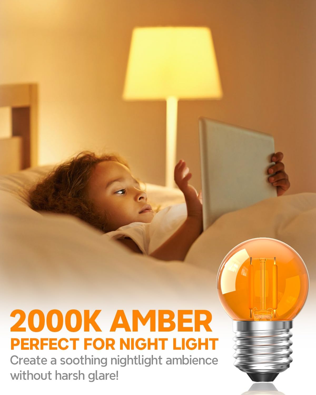 Bombilla LED G40 E26 ámbar 2000K luz cálida paquete 4
