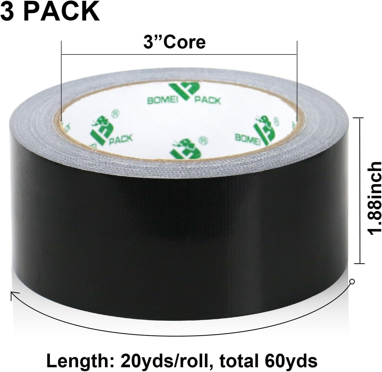 Cinta adhesiva negra 1.88pulg x 20yardas resistente UV