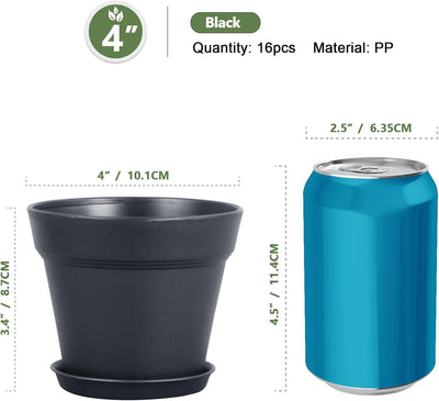 Macetas plástico 4pulg set 16 con agujeros drenaje y platillos