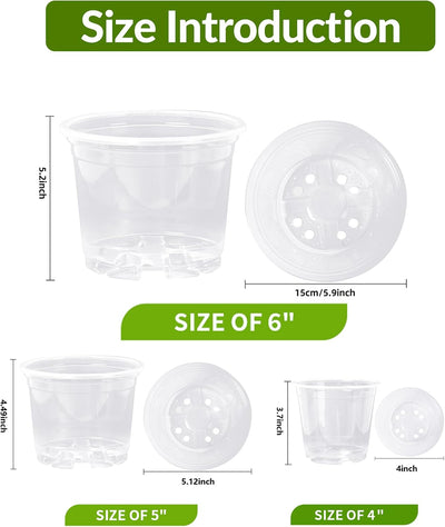 Macetas plástico transparente con drenaje 3.5-6.7pulg 10 pzas