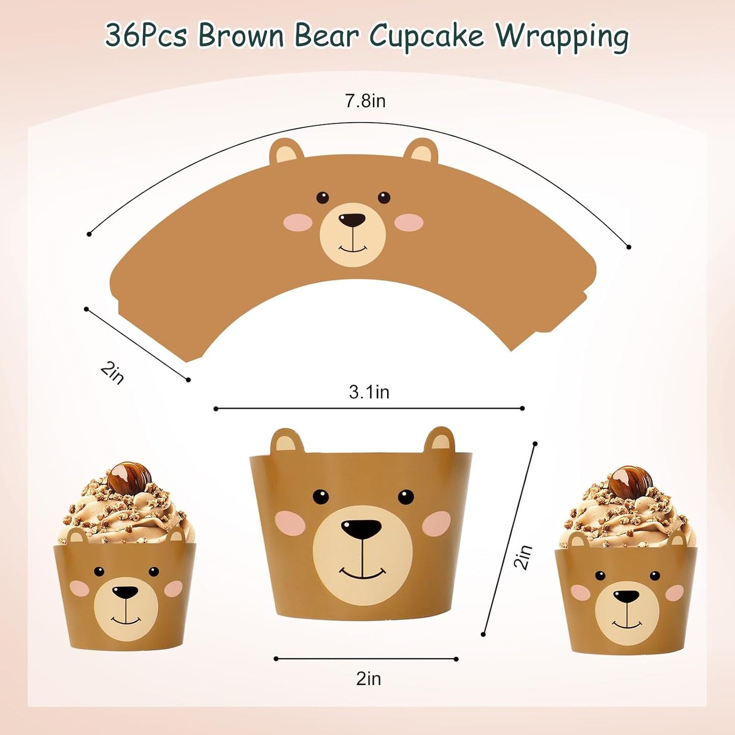 36 Pzas Papel Cupcakes Oso Decorativo Marrón Fiesta