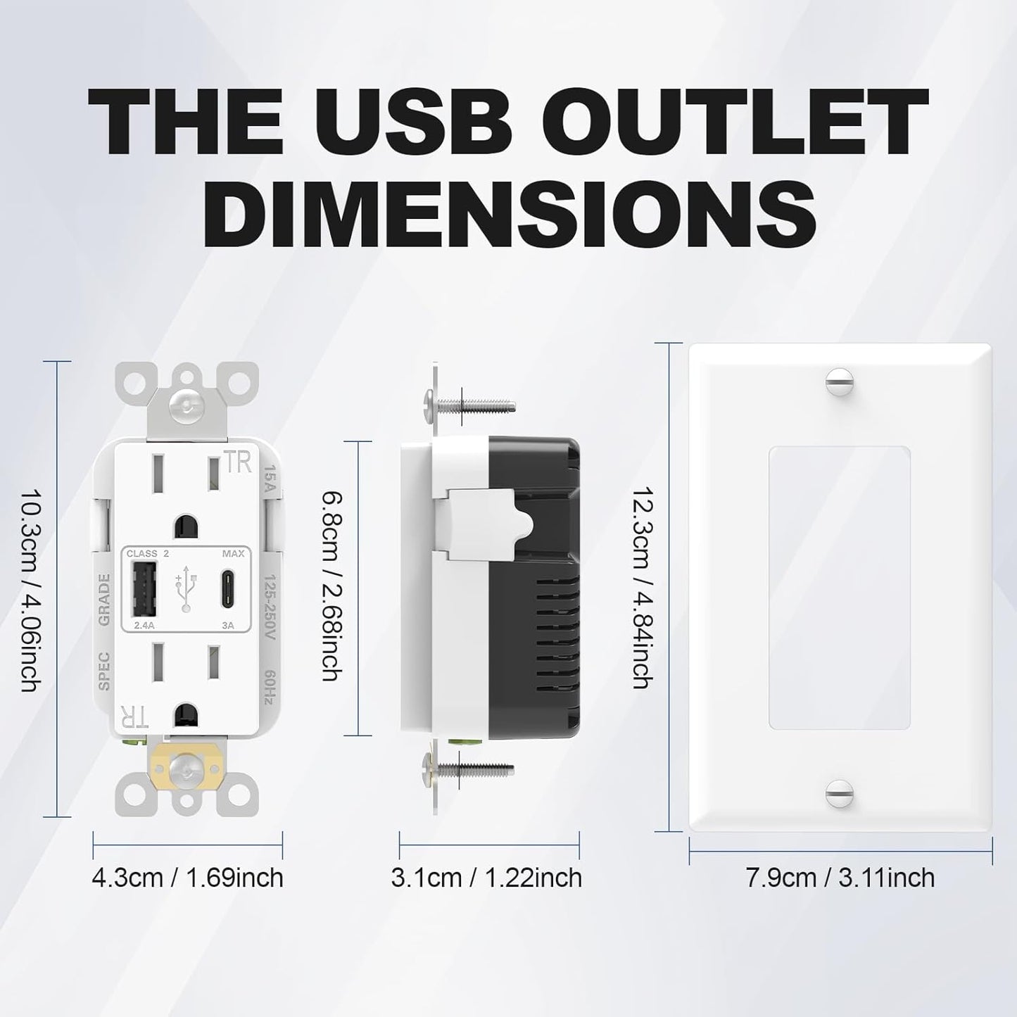 Tomacorrientes USB 15A con puertos A y C 21W blanco set 2