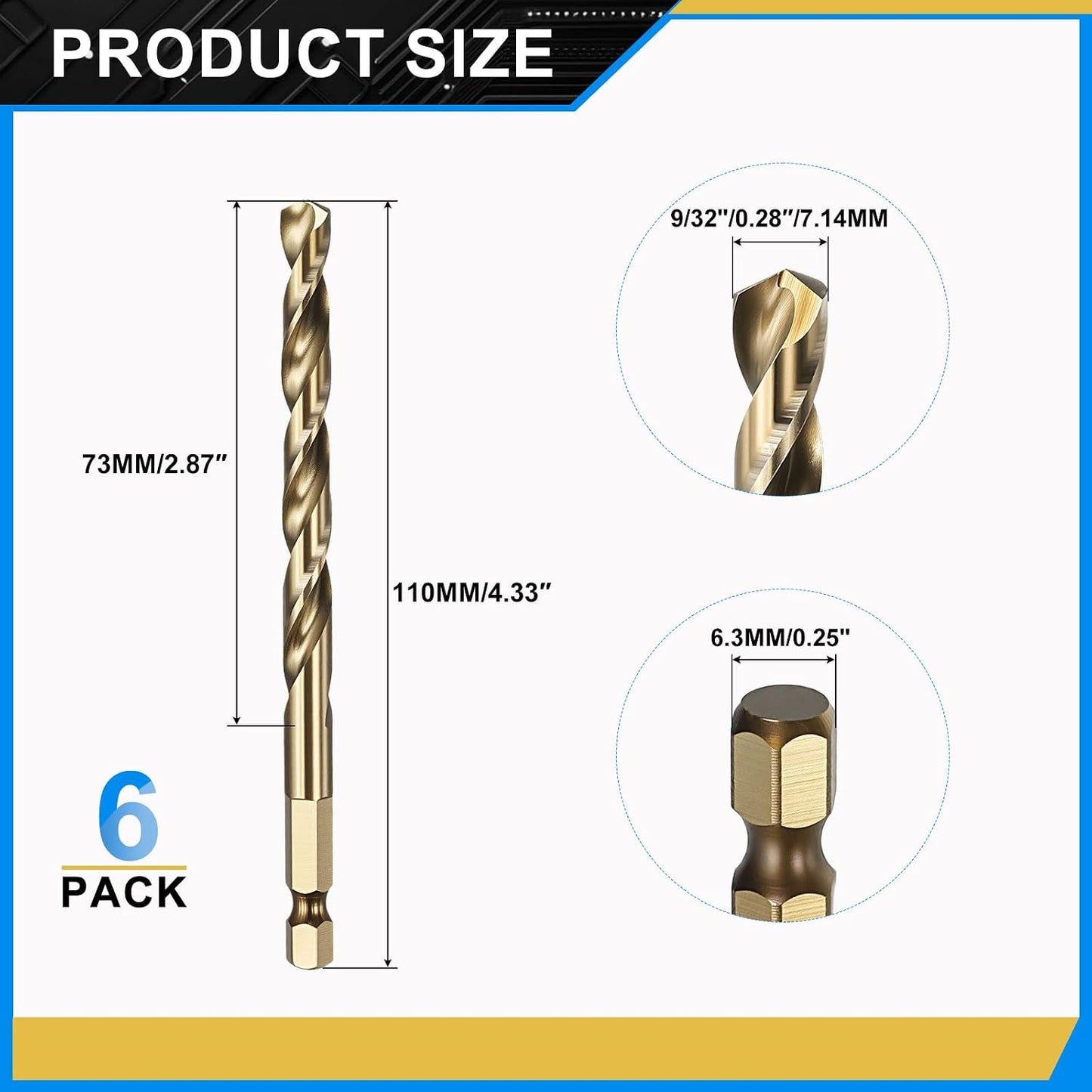 Broca hexagonal 9/32 pulg acero M35 cobalto 5% cambio rápido