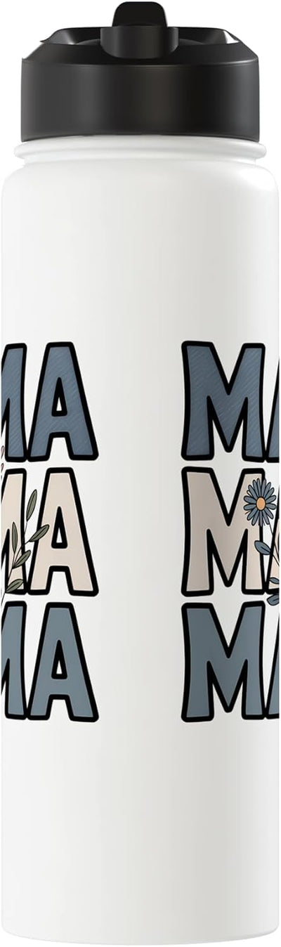 Botella de agua acero inoxidable aislada diseño bohemio mamá flores