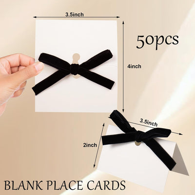 Tarjetas de terciopelo con lazo para mesa de boda, color negro y beige