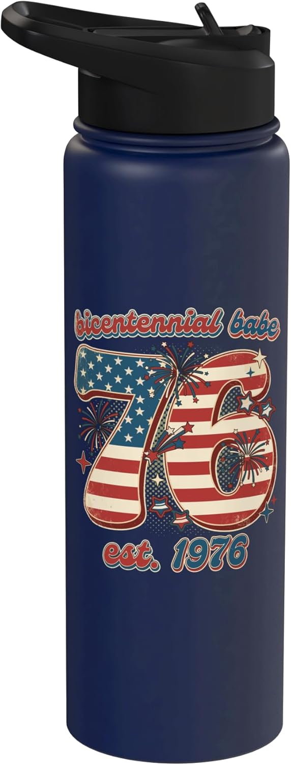 Botella de agua acero inoxidable con bandera vintage 1976