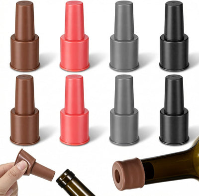 Tapones silicona vino 8uds 4colores reutilizables sellado suave