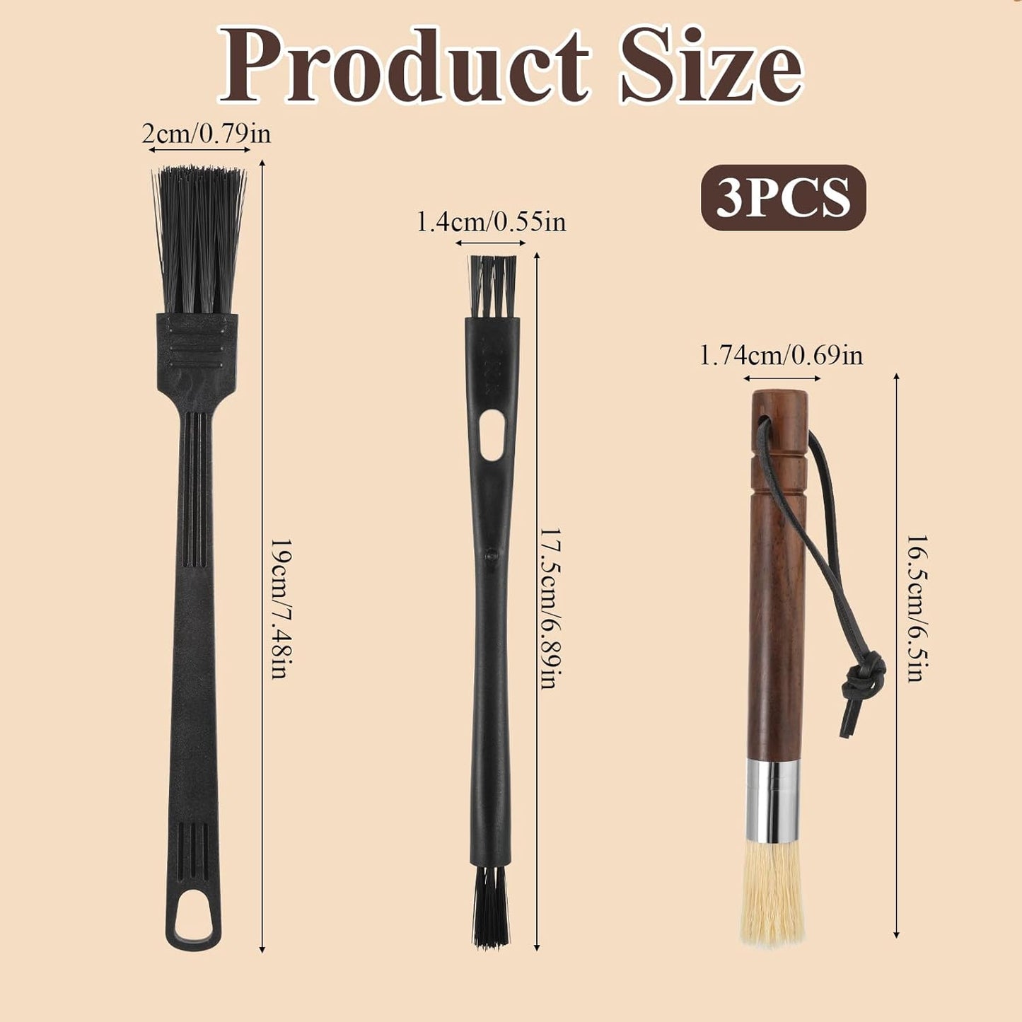 Set 3 Cepillos Limpieza Molinilla Espresso Mango Madera