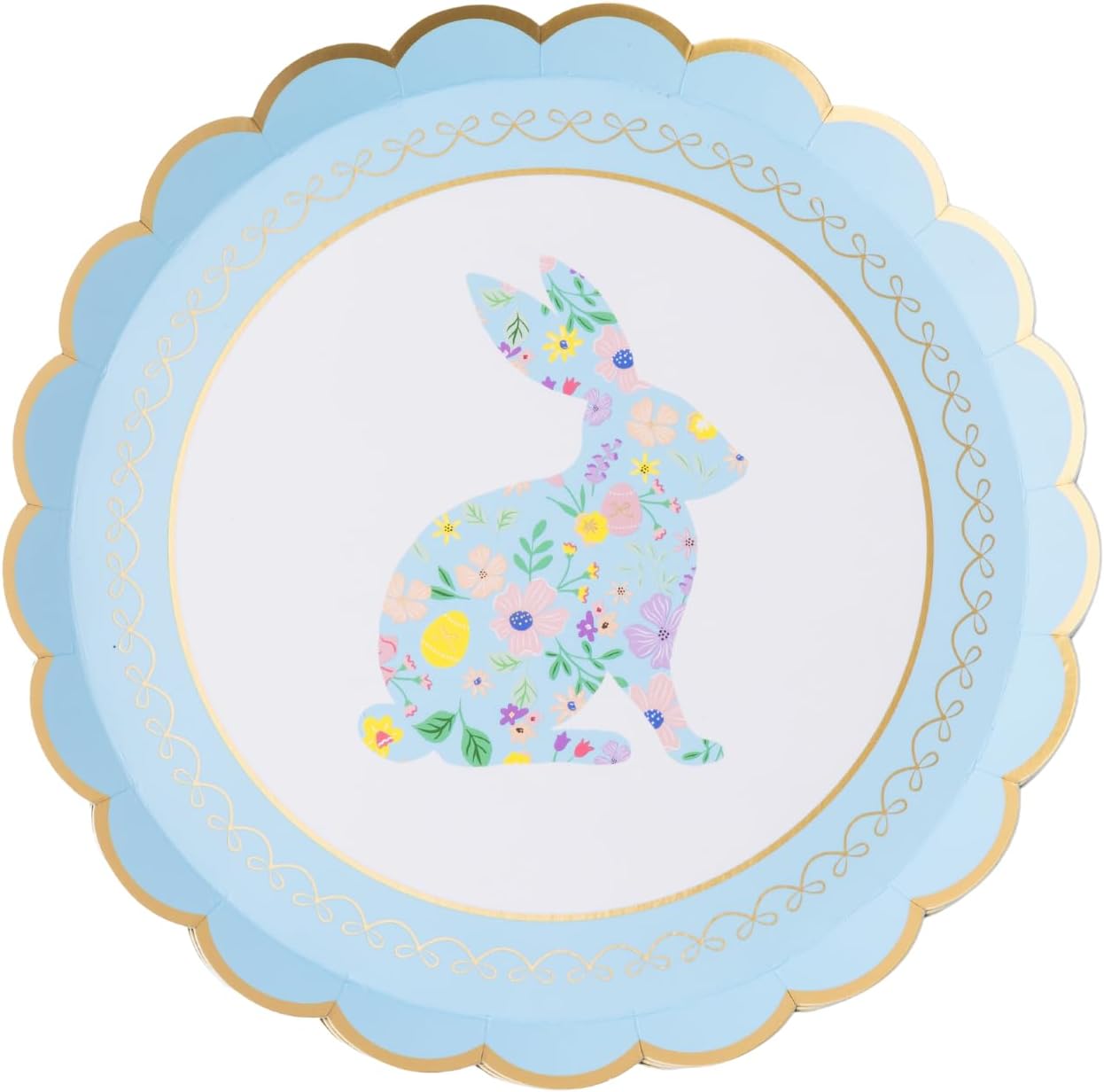 Platos de conejito de Pascua de papel floral pastel para fiesta, paquete de 8