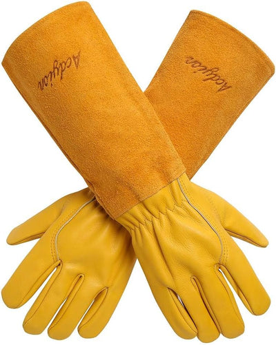 Guantes jardinería cuero vaca grueso antiespinas largos