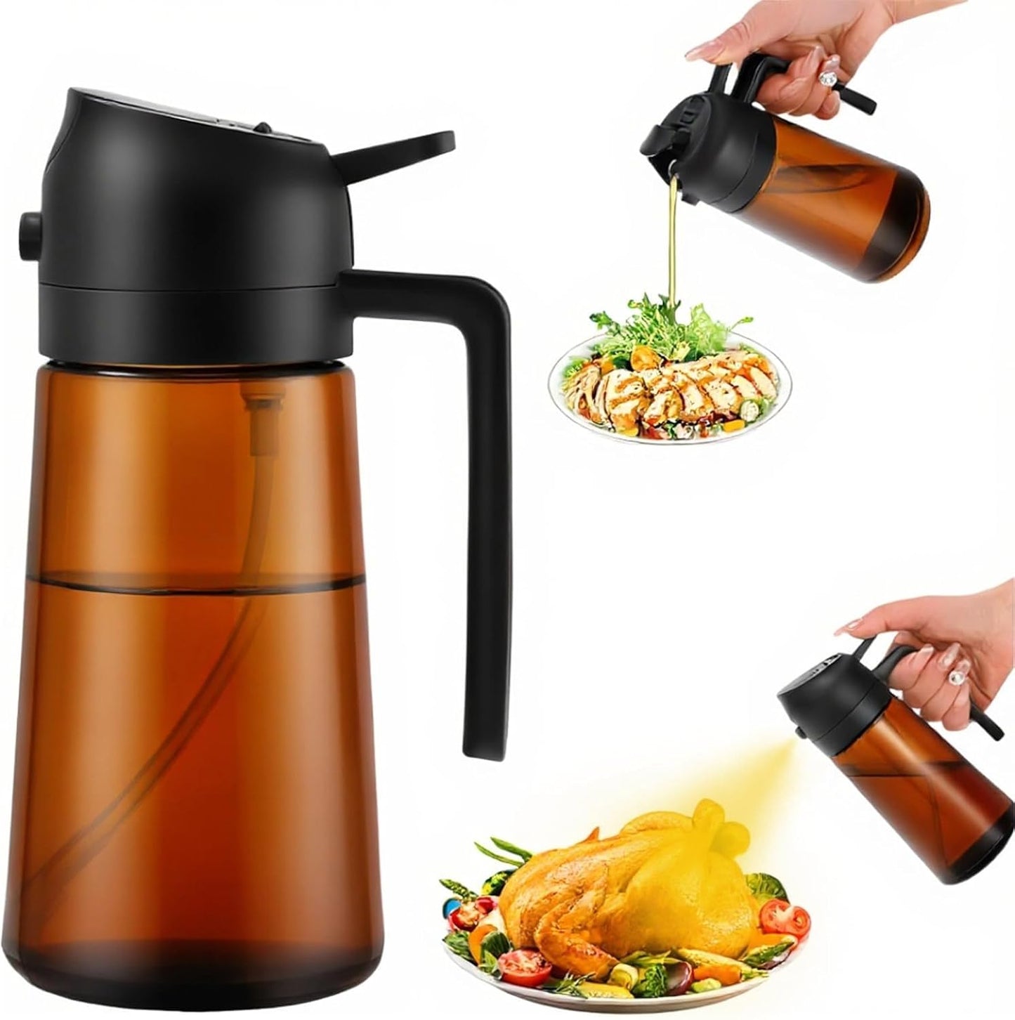 Dispensador y rociador de aceite de vidrio 16 oz para cocina, freidora de aire, barbacoa y ensaladas