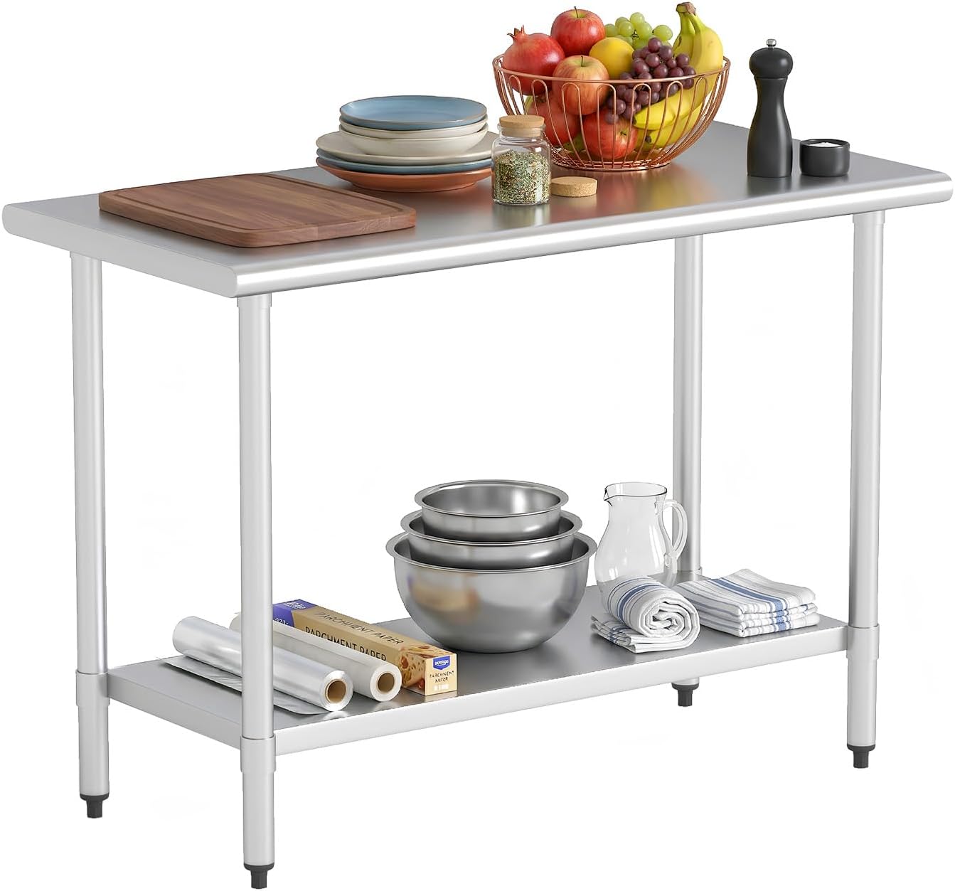 Mesa Trabajo Acero Inox 24x48pulg Ajustable para Cocina Restaurante