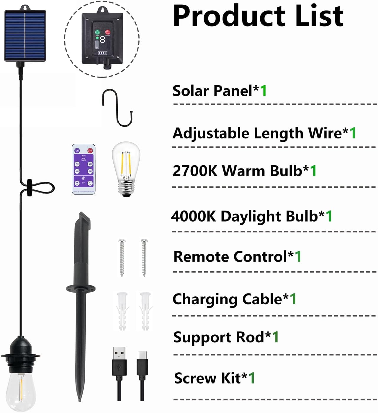 Luz colgante solar USB impermeable 8 modos