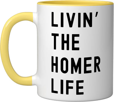 Taza de cerámica Homer Life Name amarilla y blanca